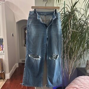 American Eagle Outfitters Medium Blue Distressed Wide-Leg Jeans SZ 10 Short